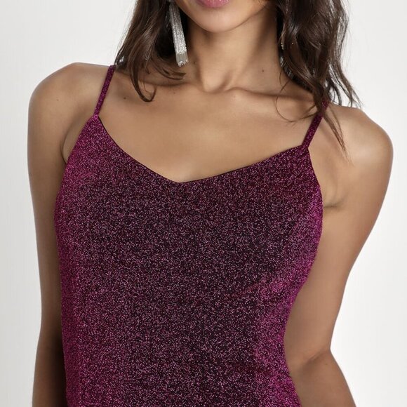 NWT Lulus Vamped Up Magenta Sparkly Sleeveless Mini Dress - Picture 3 of 8
